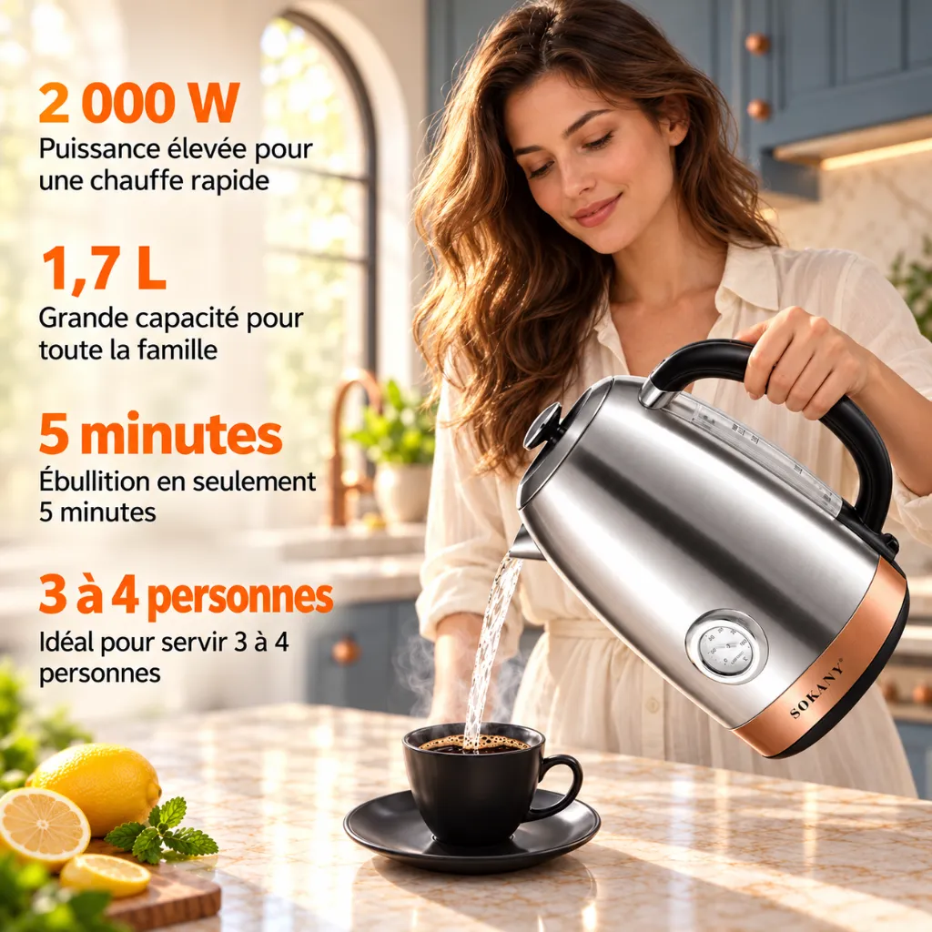 Bouilloire Electrique En Inox Sokany- 1,7 L - 2000 W 5.webp