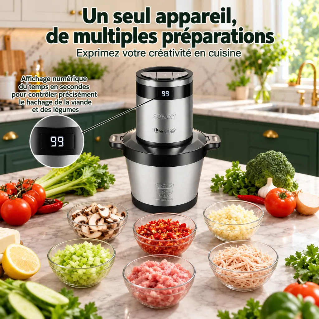 Hachoir A Affichage Numérique Sokany- 8 L - 500 W1.webp