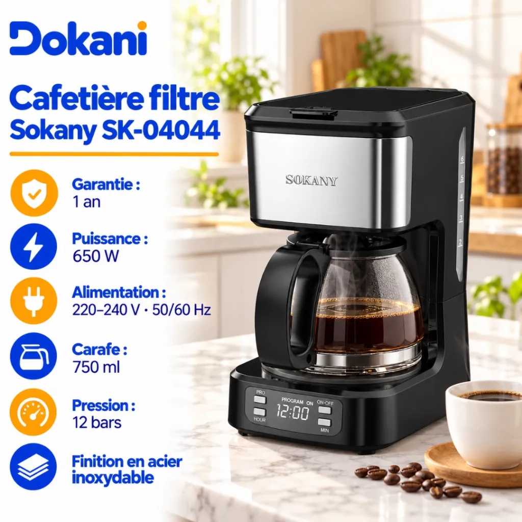 Cafetière Filtre Sokany- 12 bar - 750 ml - 650 W (5).webp