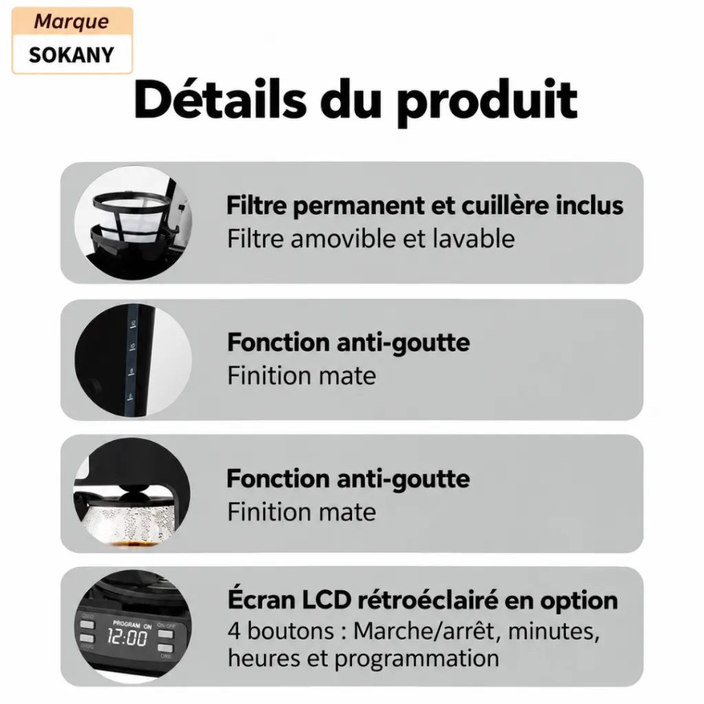 Cafetière Filtre Sokany- 12 bar - 750 ml - 650 W (7).webp