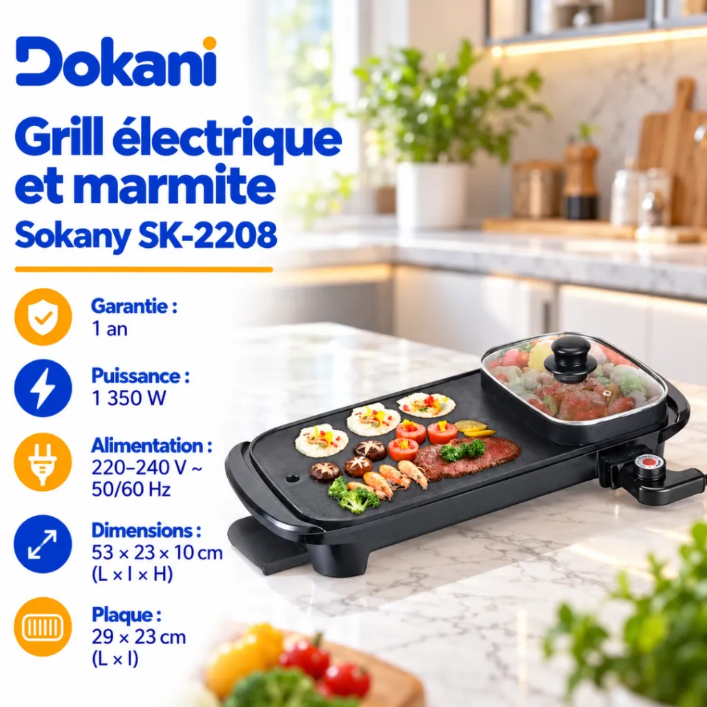 Grill Electrique Et Marmite Combinés Sokany - 1350 W (3).webp