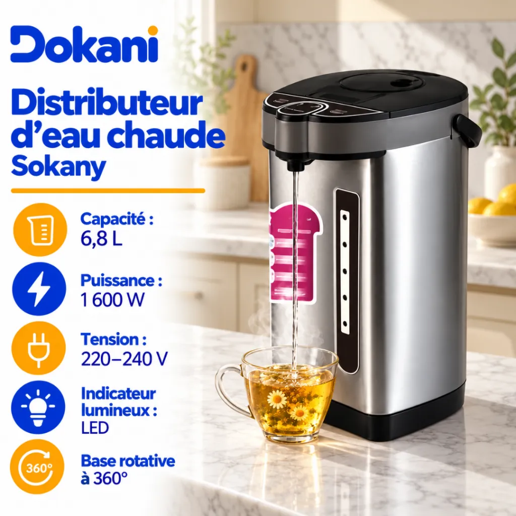 Distributeur D'Eau Chaude Sokany- 6,8 L - 1600 W.webp