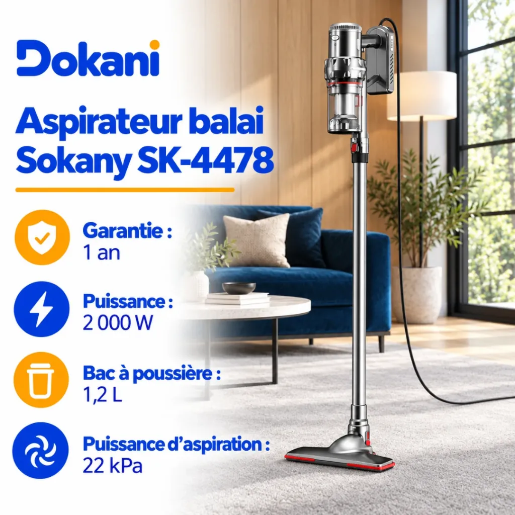 Aspirateur Balai Sokany - 1,2 L - 2000 W- SK-4478.webp