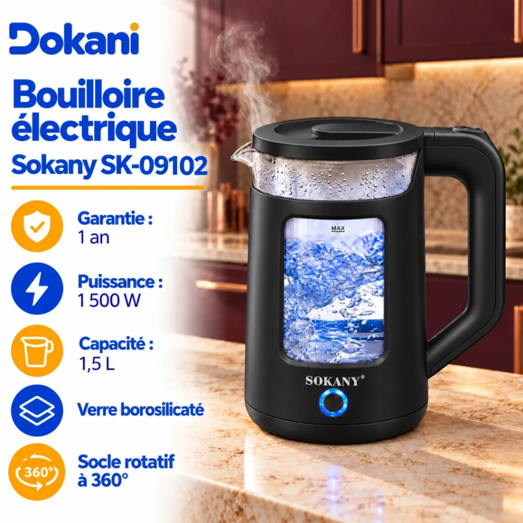 Bouilloire Electrique Sokany- 1,5 L - 1500 W- Noir.webp