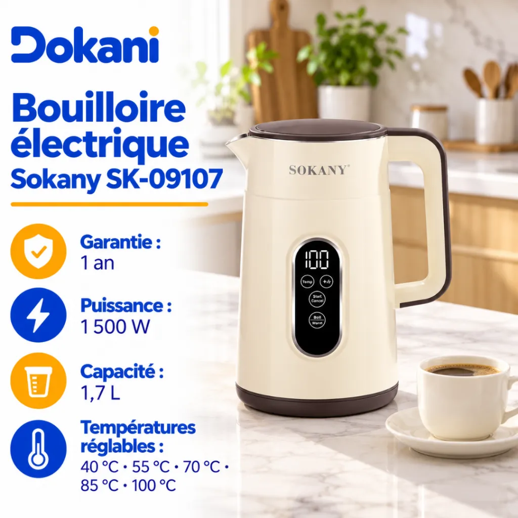 Bouilloire Electrique Sokany- 1,7 L - 1500 W- Beige.webp