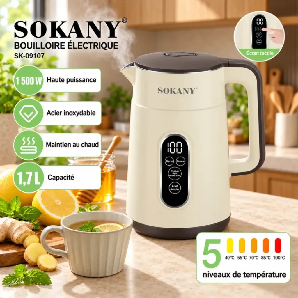 Bouilloire Electrique Sokany- 1,7 L - 1500 W- Beige (2).webp