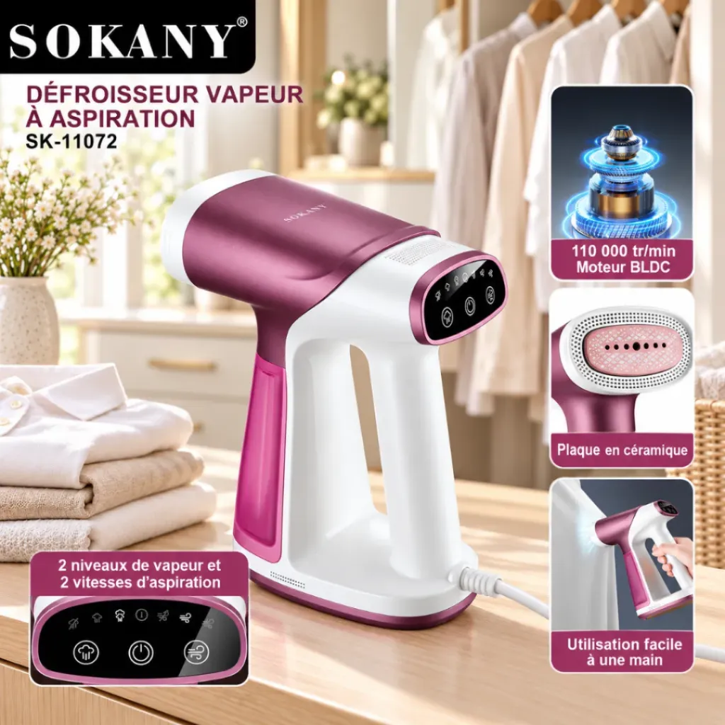 Défroisseur A Vapeur Sokany Avec Système D’aspiration - 180 ml - 1550 W (1).webp