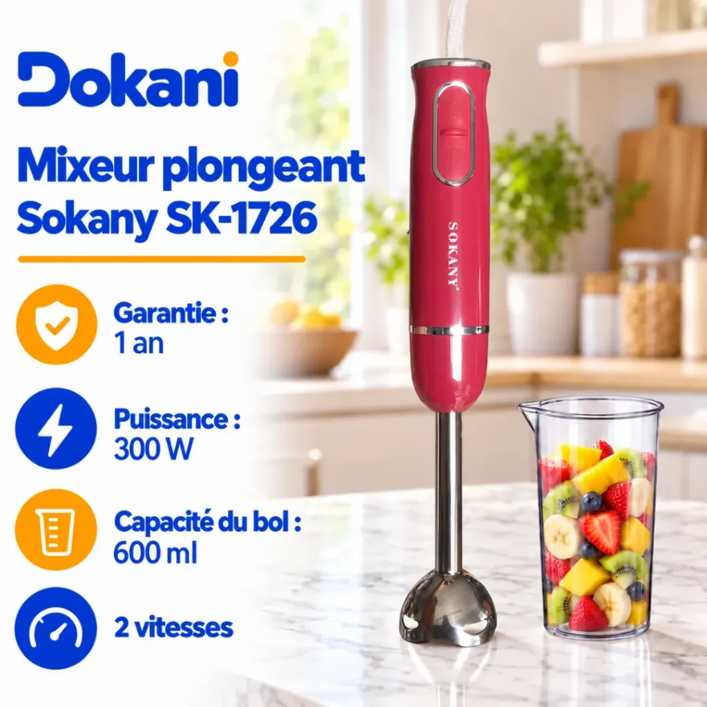 Mixeur Plongeant Sokany- 300 W Rose.webp
