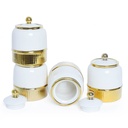 Ensemble de 7 pots à épices en céramique Blanc&Doré  Avec Support Doré 