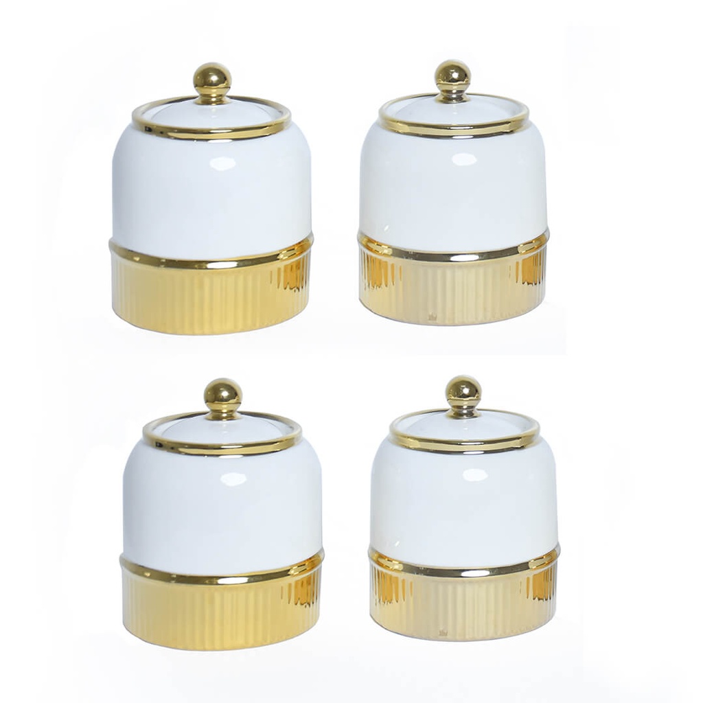 Ensemble de 7 pots à épices en céramique Blanc&Doré  Avec Support Doré 