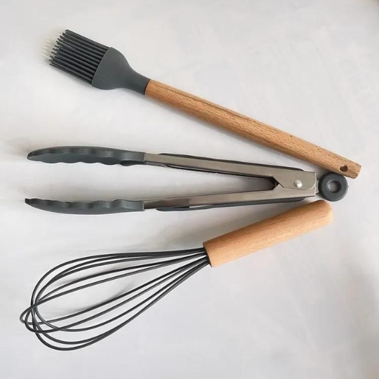Set D'ustensiles De Cuisine 12 Pièces En Silicone - Gris
