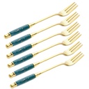 Lot De 6 Petit Fourchettes doré poignée en Marbre Vert
