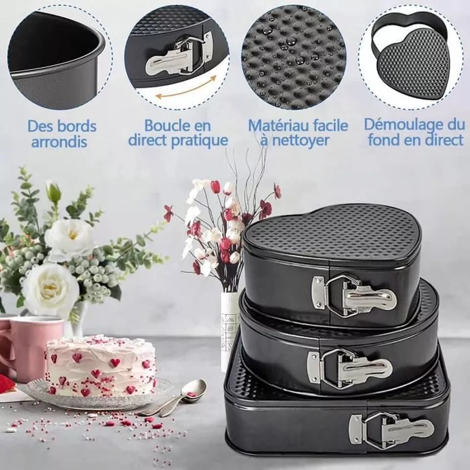 Lot de 3 Moules à Gâteaux Gris En Acier inoxydable