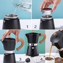 Cafétiere italienne Moka En Aluminuim 3 Tasses Noir avec poignée effet Bois 