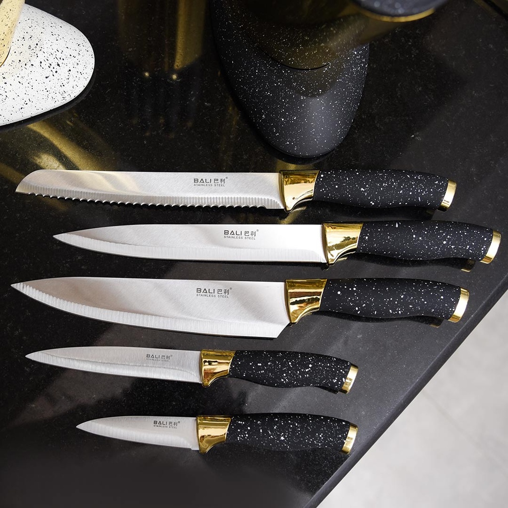Ensemble 6 Pièces Couteaux avec Support Noir