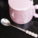 Mug En Céramique Rose avec Couvercle et Cuillère