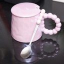 Mug En Céramique Rose avec Couvercle et Cuillère
