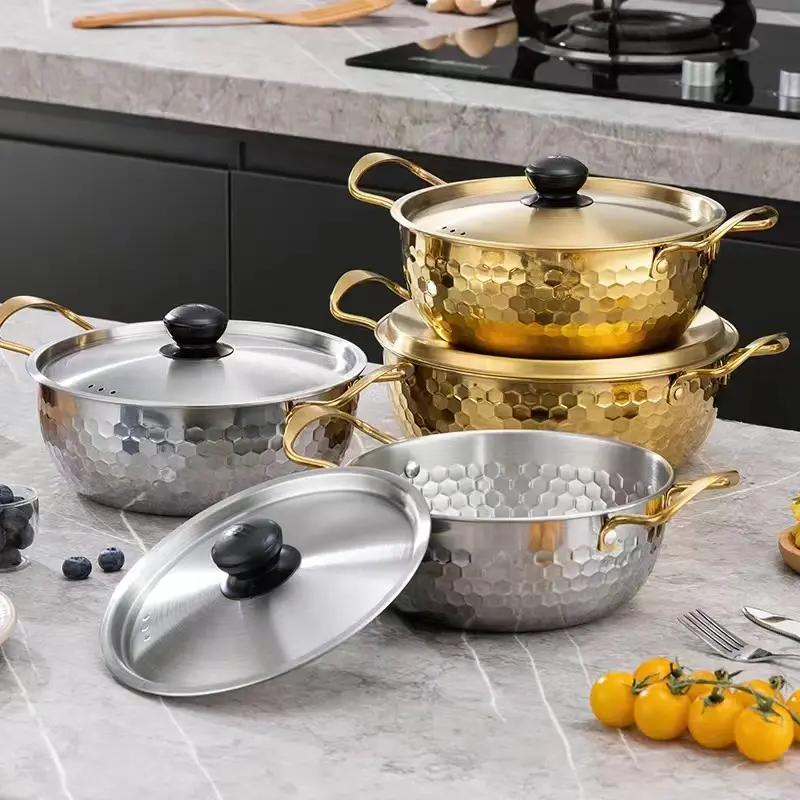 Ensemble de 3 Casseroles en acier inoxydable Doré