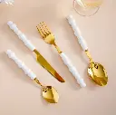 Coffret Ménagère Blanc 24 Pièces Manche en Perles Blanc 
