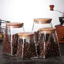 Lot de 4 Boite En verre avec Couvercle en Bois Bambou