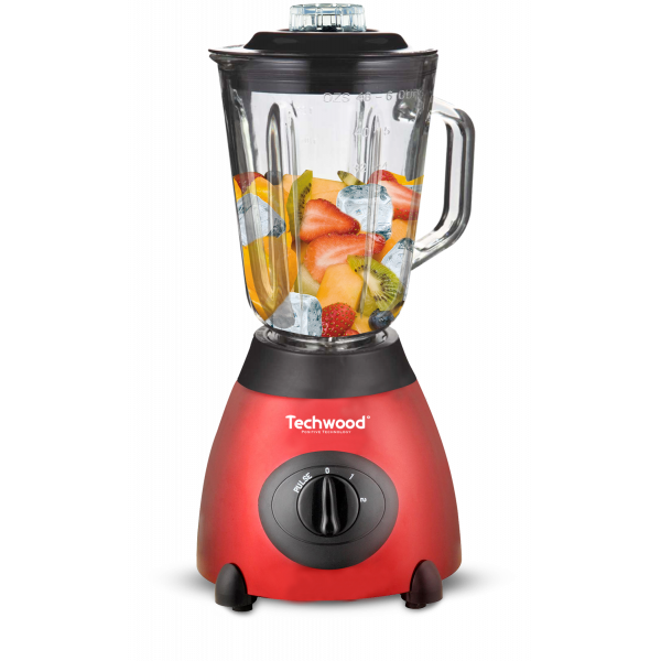 Blender Techwood Inox Grenat Bol Verre 1,5L, 2 Vitesses + Impulsions, 6 Lames Inox – TBLI-385