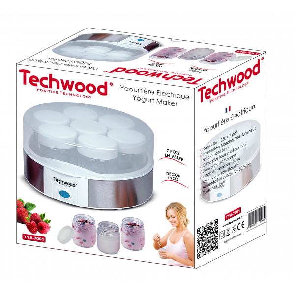 Yaourtière Techwood 7 Pots 1,05L Corps Plastique Inox & Couvercle Transparent – TYA-7001