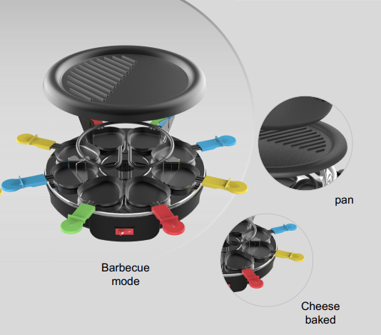 Raclette Techwood 6 Poêlons, Grill Démontable & Témoin Lumineux – TRA-64
