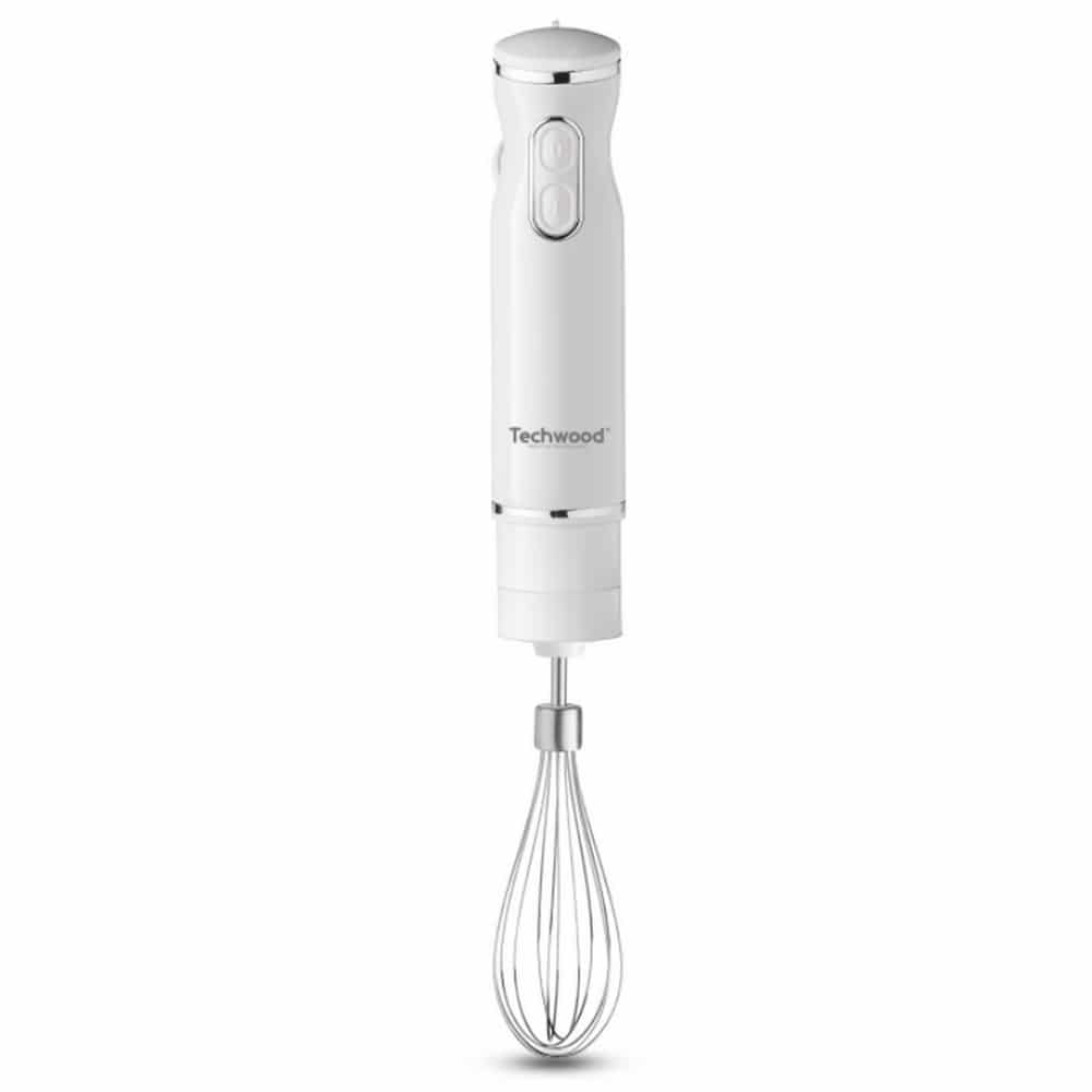 Mixeur Plongeant Techwood Blanc 3en1 Pieds Inox, Bol Hachoir 500ml & 2 Vitesses – TMS-9600