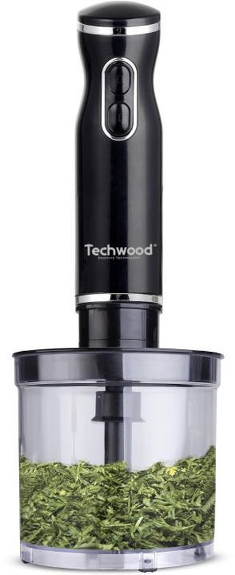 Mixeur Plongeant Techwood Inox Noir 3en1 Pieds Inox, Bol Hachoir 500ml & 2 Vitesses – TMS-9666