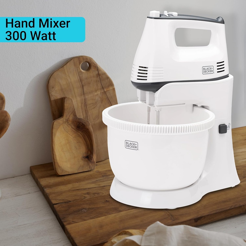 Black & Decker Batteur électrique avec bol 300W – Blanc 