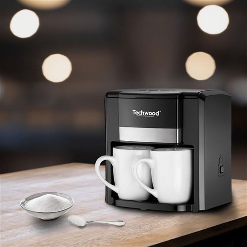 Cafetière Techwood Noir 2 Tasses Céramique, Filtre Permanent, Réservoir 0,6L, Arrêt Automatique – TCA-206