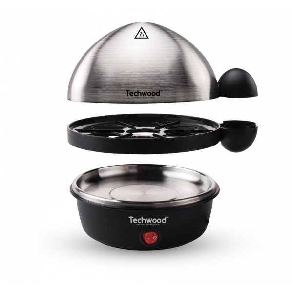 Cuit Œufs Techwood 3 en 1 Inox/Noir 7 Œufs, Cuisson Vapeur & Œufs au Plat, Arrêt Automatique – TO-007