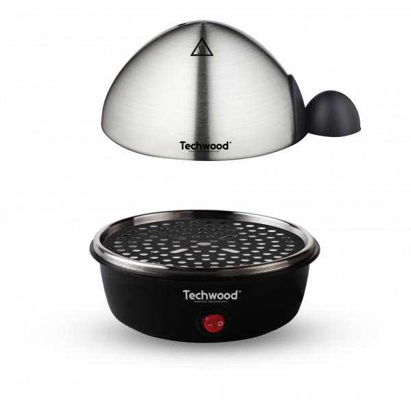 Cuit Œufs Techwood 3 en 1 Inox/Noir 7 Œufs, Cuisson Vapeur & Œufs au Plat, Arrêt Automatique – TO-007
