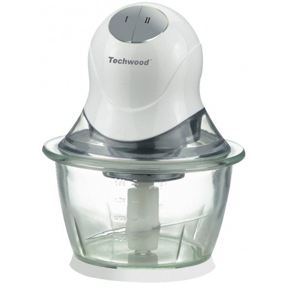 Hâchoir Techwood Blanc Bol Verre 600mL, 2 Vitesses & Lame Inox – THA-082