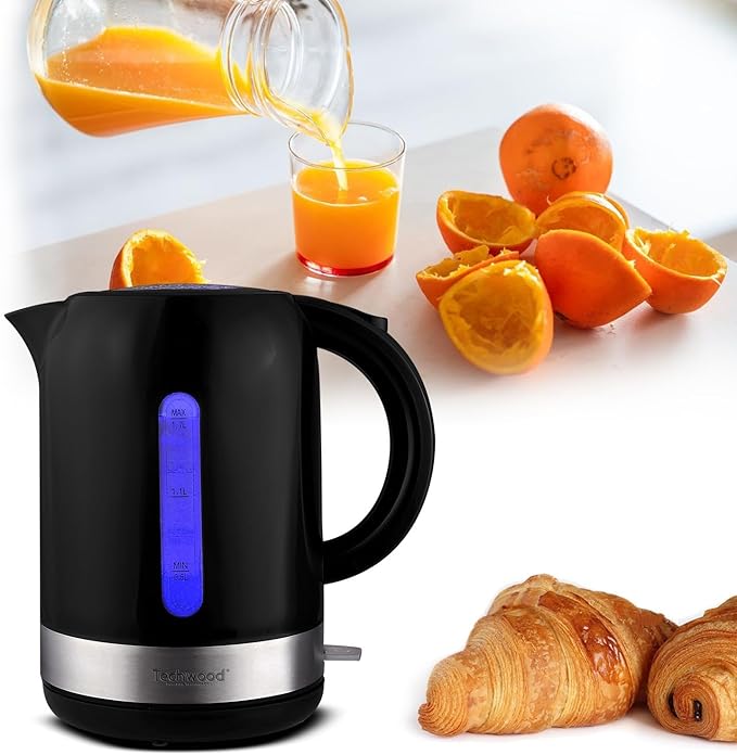 Bouilloire Techwood Noir 1,7L Sans Fil, Socle 360°, Inox, Arrêt Automatique & Protection Thermique – TB-1776