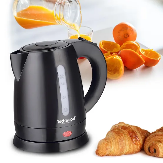 Bouilloire Techwood Noir 1L, Arrêt Automatique & Protection Surchauffe, Couvercle Sécurité – TB-1036