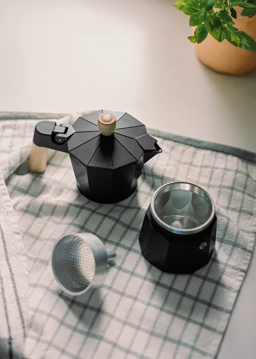 Cafetière italienne Moka En Aluminium 3 Tasses Noir avec poignée effet Bois 