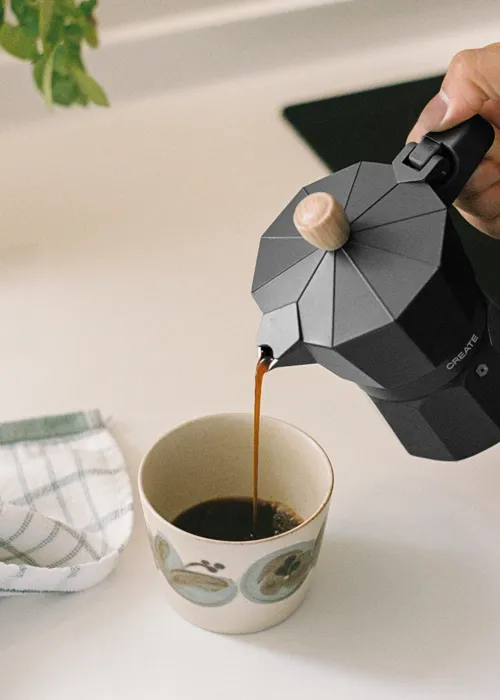 Cafetière italienne Moka En Aluminium 3 Tasses Noir avec poignée effet Bois 