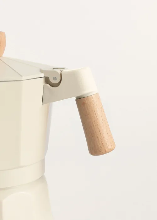 Cafetière italienne Moka En Aluminium 3 Tasses Blanc avec Poignée effet Bois