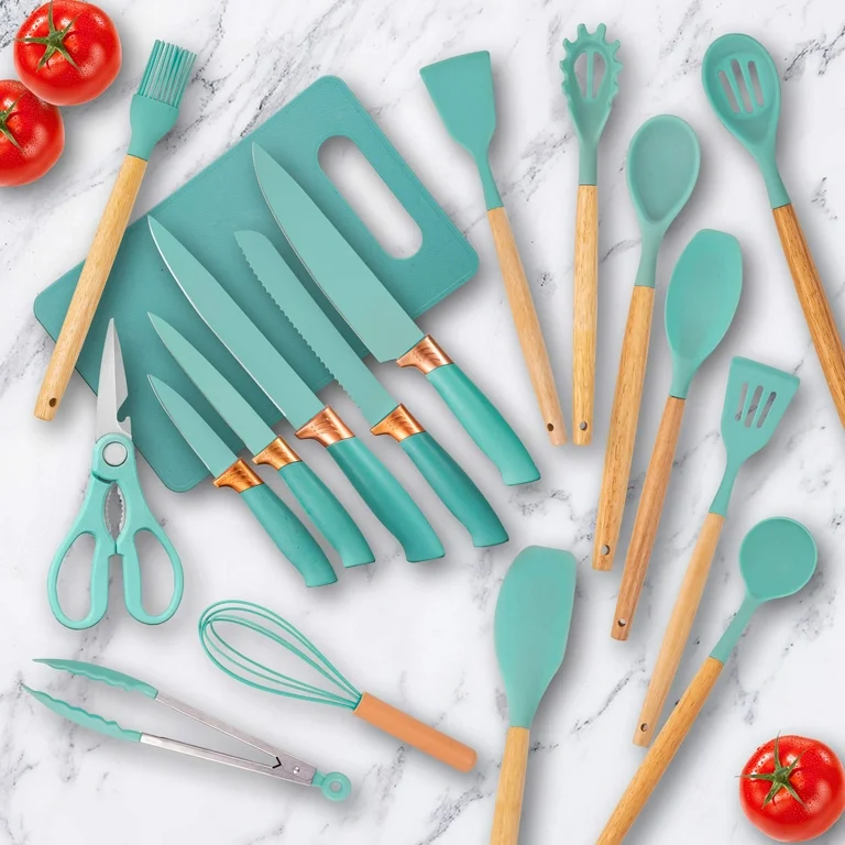 Ensemble D’ustensiles De Cuisine En Silicone 19 Pièces Vert 