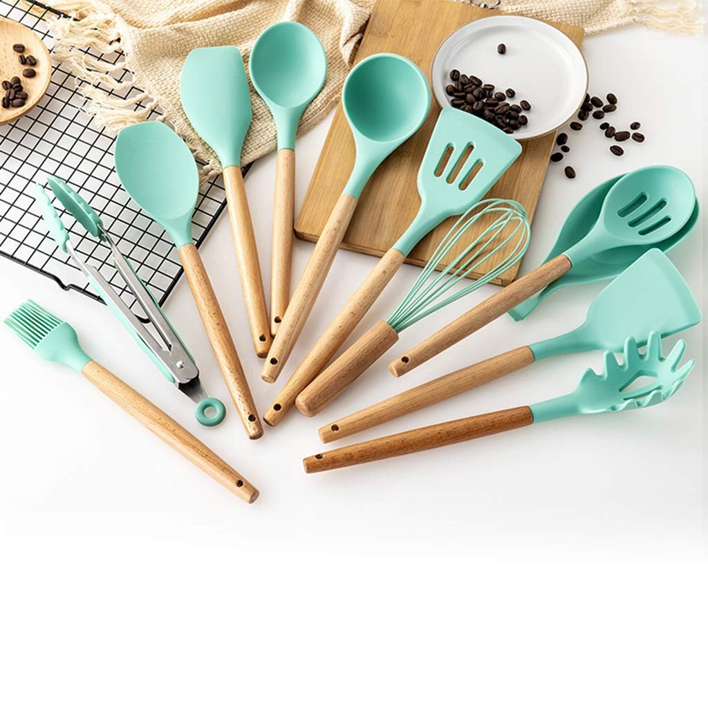 Ensemble D’ustensiles De Cuisine En Silicone 19 Pièces Vert 