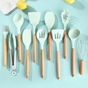 Set D'ustensiles De Cuisine 12 Pièces En Silicone Vert D'eau 