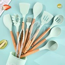 Set D'ustensiles De Cuisine 12 Pièces En Silicone Vert D'eau 
