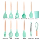 Set D'ustensiles De Cuisine 12 Pièces En Silicone Vert D'eau 