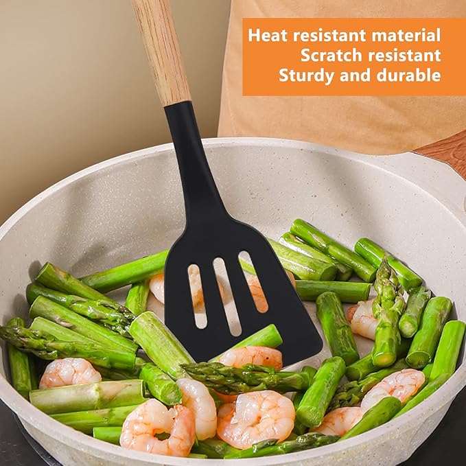Set D'ustensiles De Cuisine 12 Pièces En Silicone Noir 