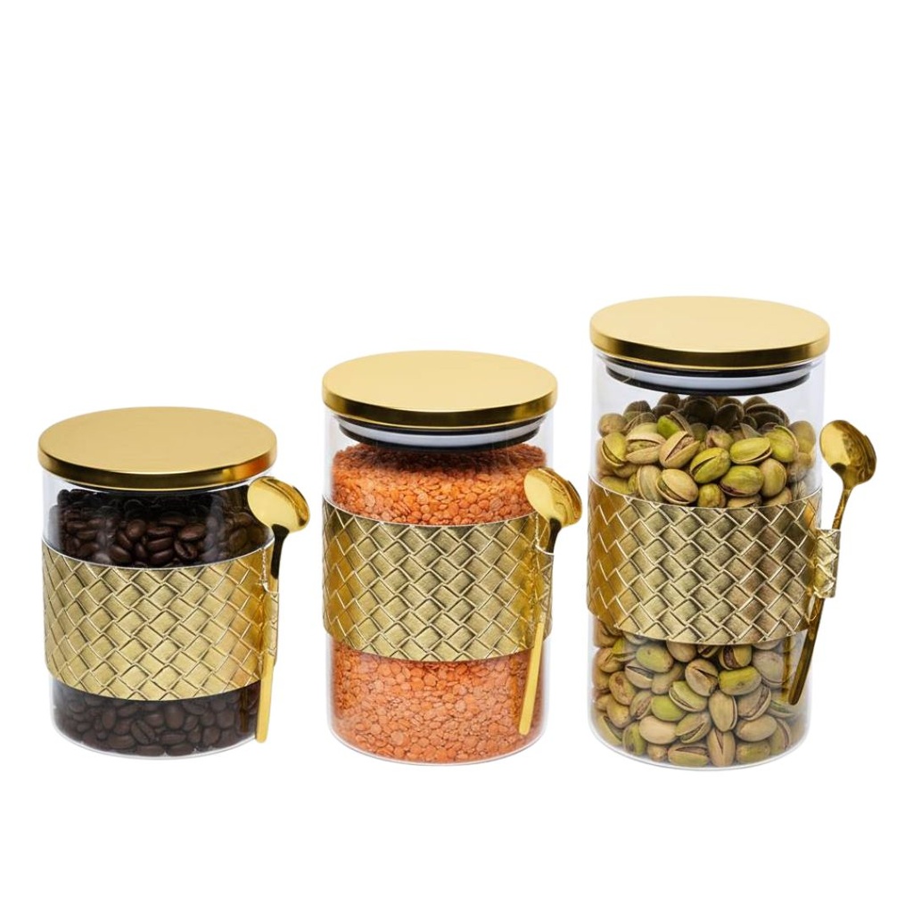 Lot de 3 Boite En verre avec Couvercle en Bois Bambou