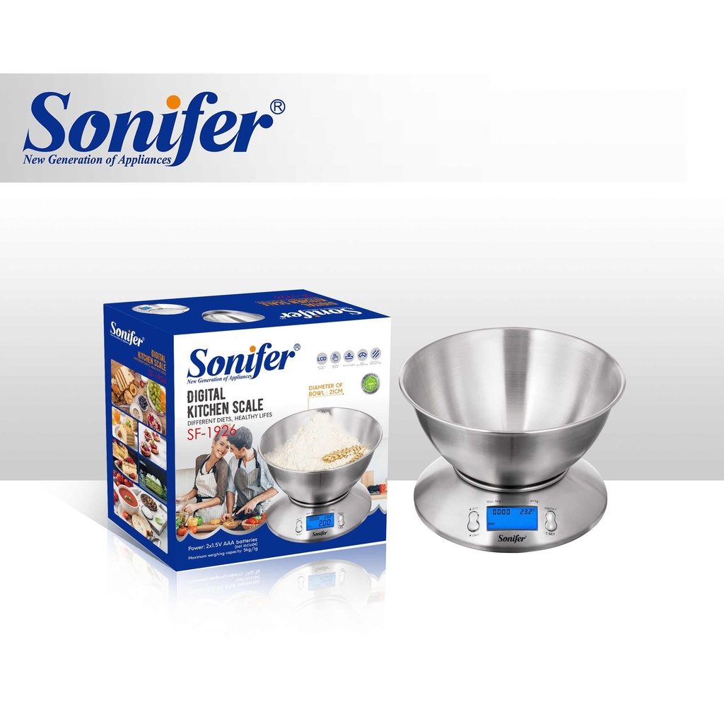 Balance numérique Sonifer en acier inoxydable de 5kg avec bol alimentaire