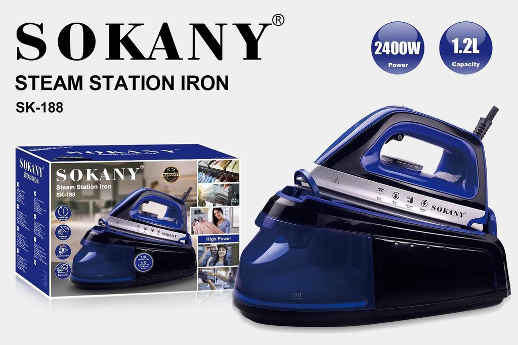 Fer à Vapeur Avec Support Sokany Bleu