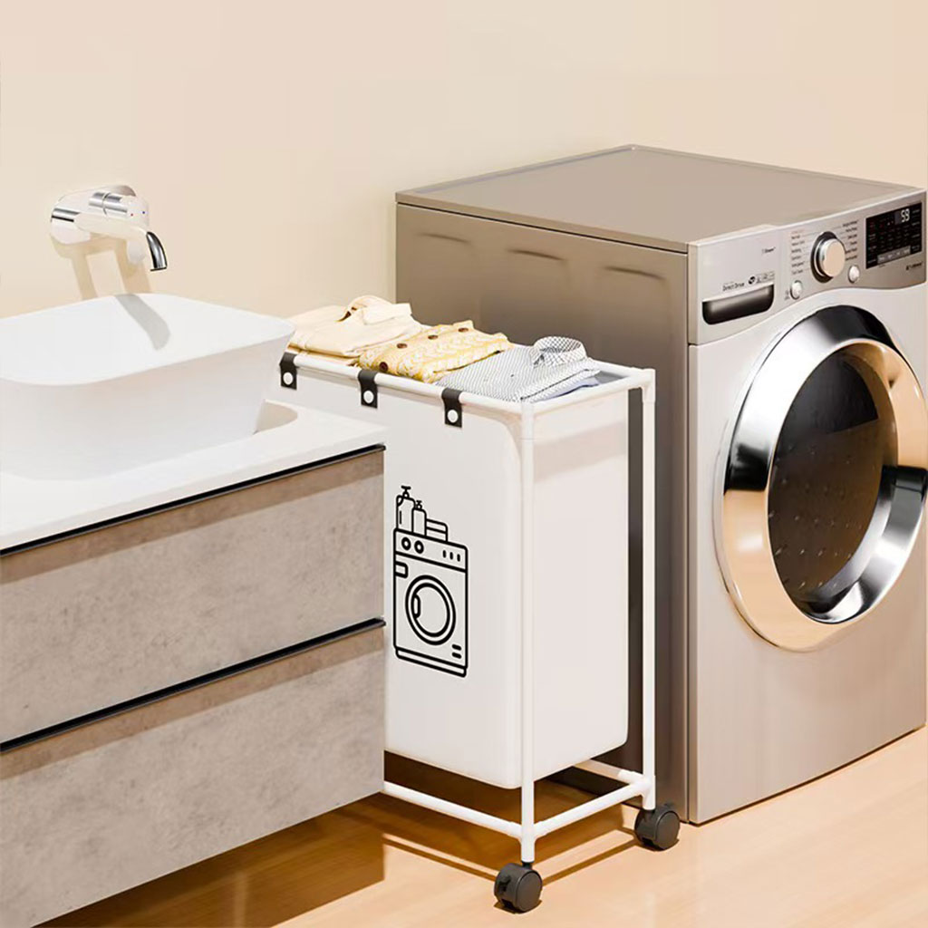 Panier à Linge Mobile Pour Vêtements  à 2 Compartiments