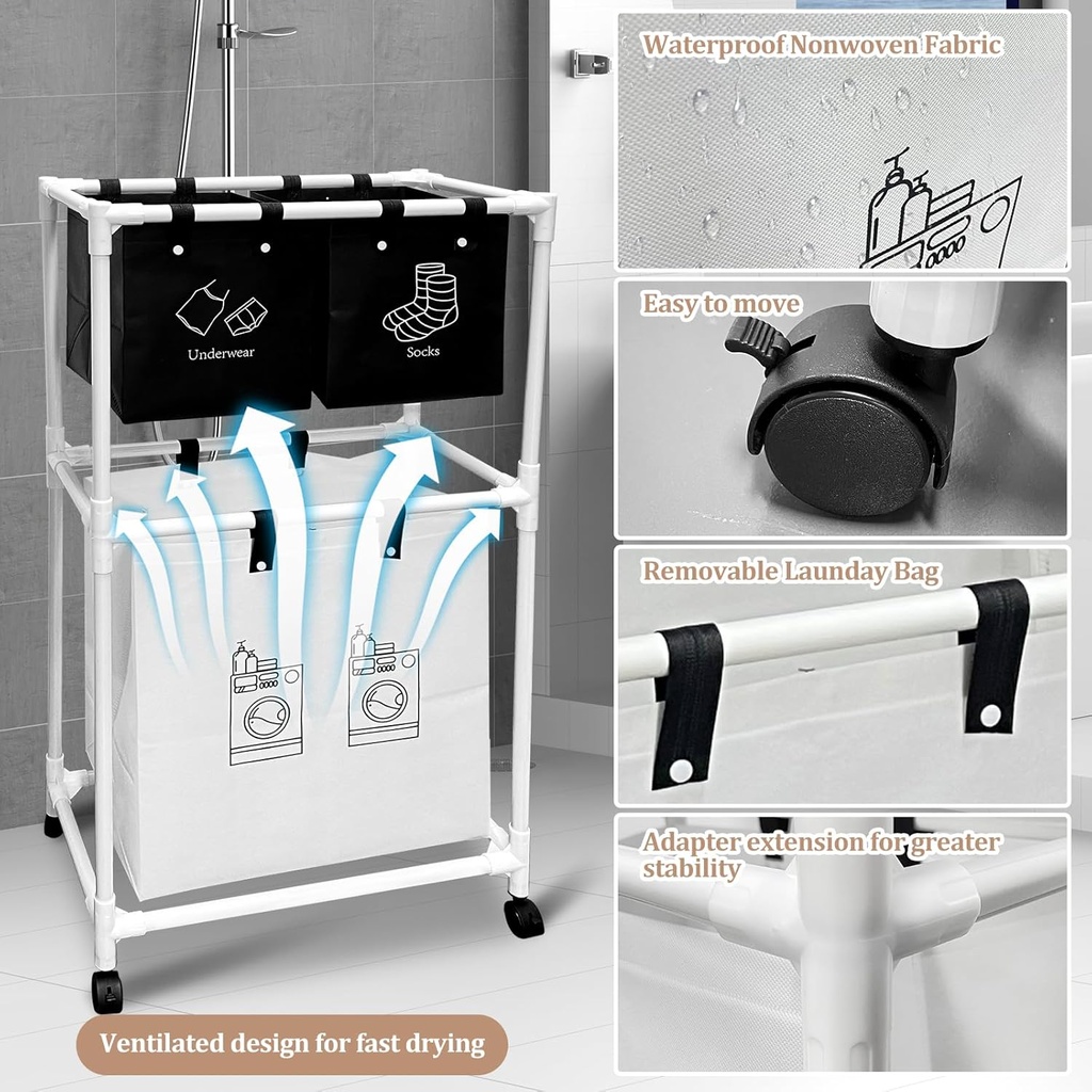 Panier à Linge Mobile Pour Vêtements  à 4 Compartiments